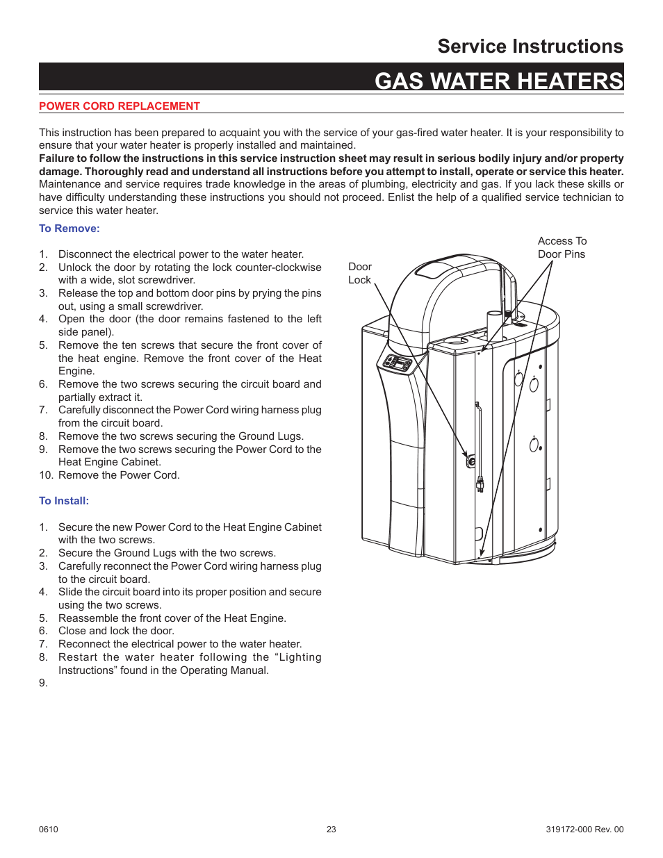 Gas water heaters, Service instructions | State GPH-90N User Manual | Page 23 / 63