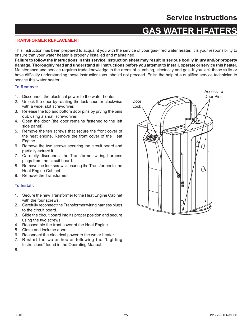 Gas water heaters, Service instructions | State GPH-90N User Manual | Page 25 / 63