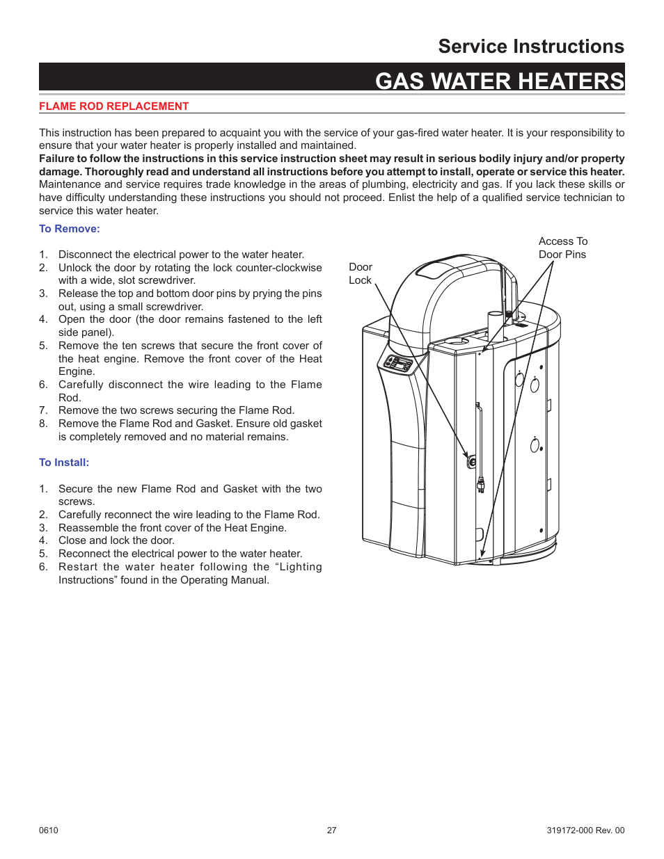 Gas water heaters, Service instructions | State GPH-90N User Manual | Page 27 / 63
