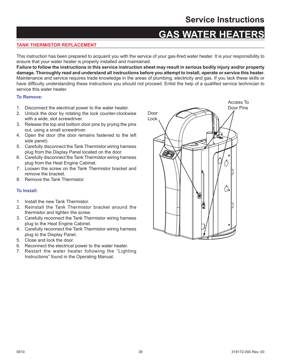 Gas water heaters, Service instructions | State GPH-90N User Manual | Page 39 / 63