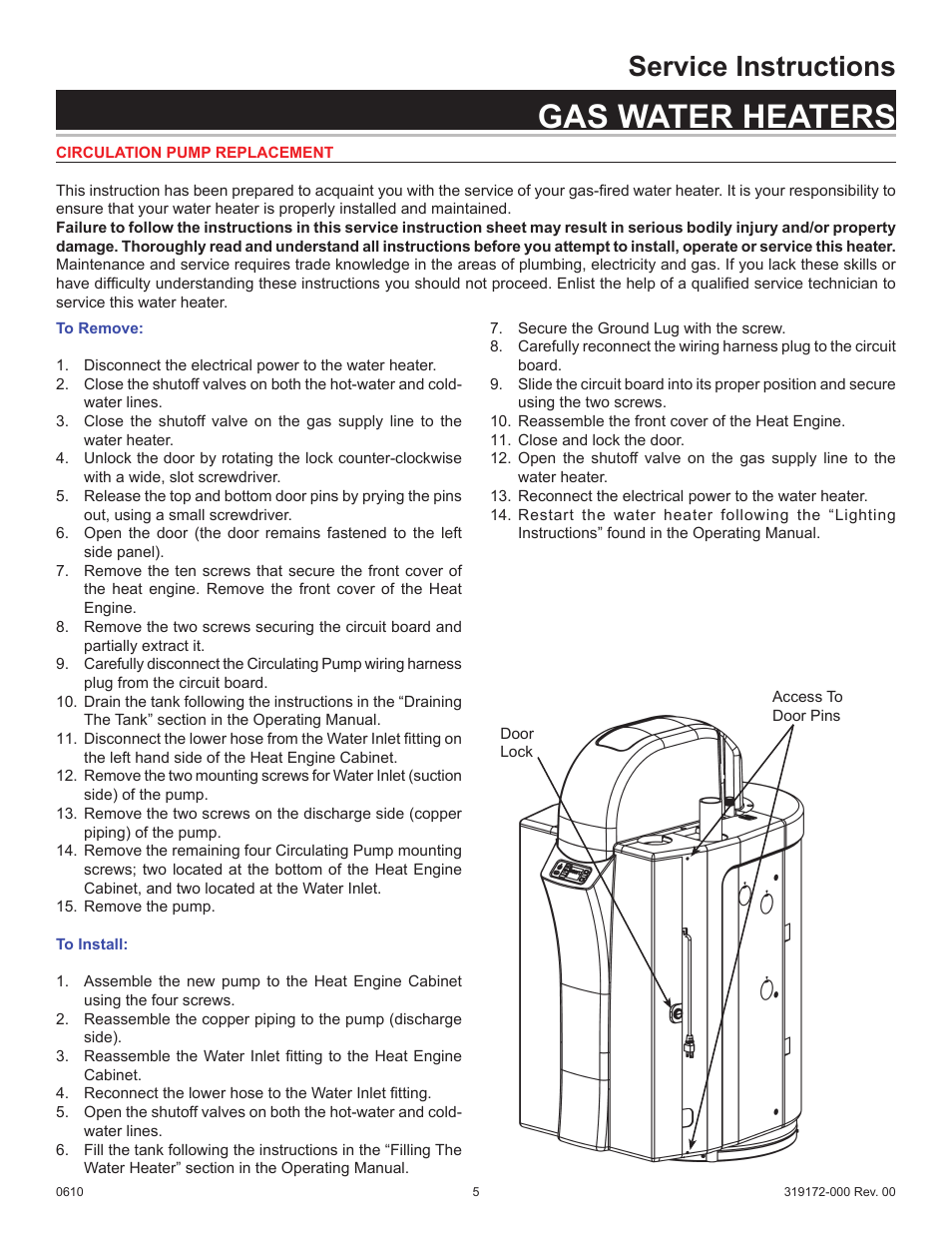 Gas water heaters, Service instructions | State GPH-90N User Manual | Page 5 / 63