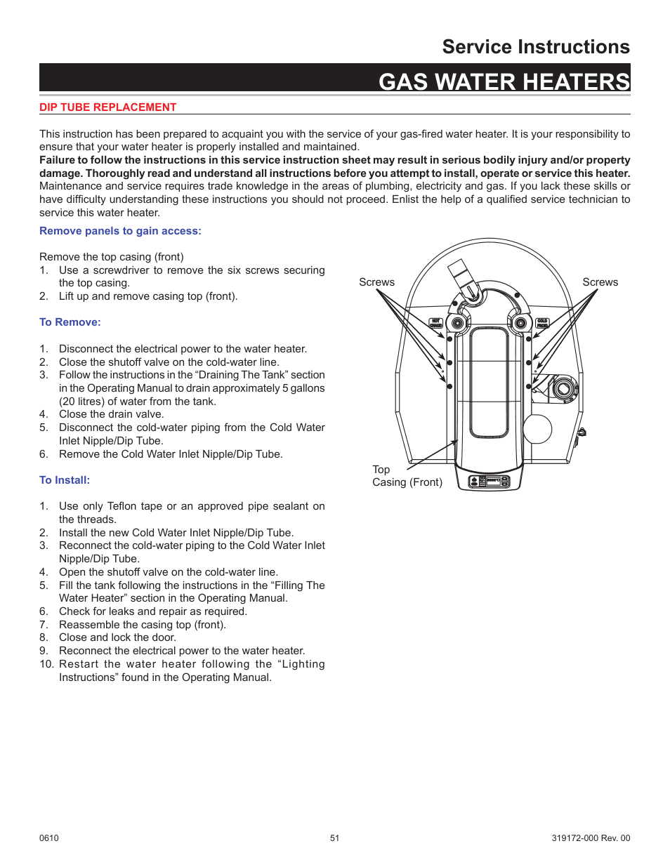 Gas water heaters, Service instructions | State GPH-90N User Manual | Page 51 / 63