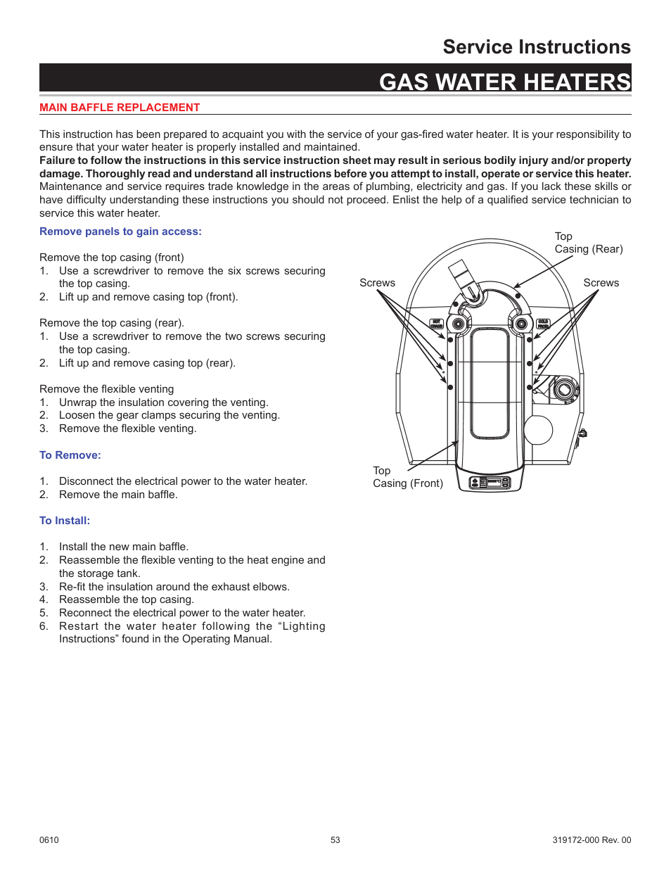 Gas water heaters, Service instructions | State GPH-90N User Manual | Page 53 / 63