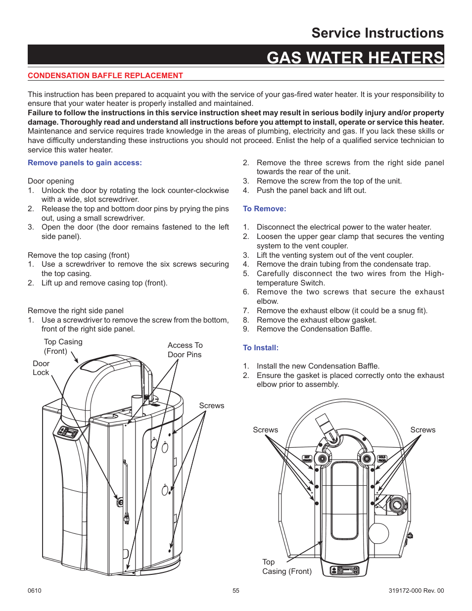Gas water heaters, Service instructions | State GPH-90N User Manual | Page 55 / 63