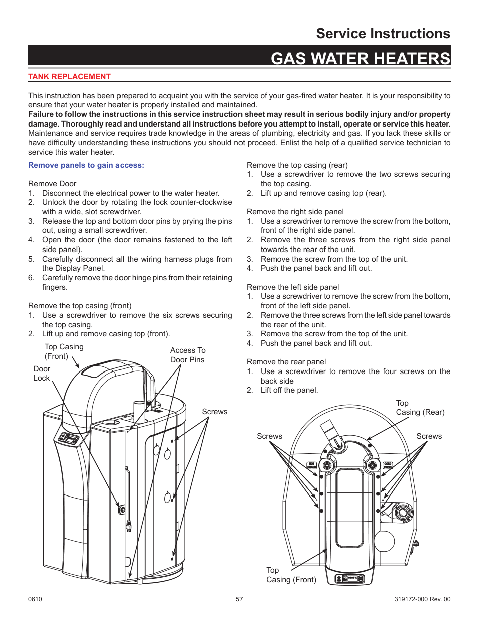 Gas water heaters, Service instructions | State GPH-90N User Manual | Page 57 / 63