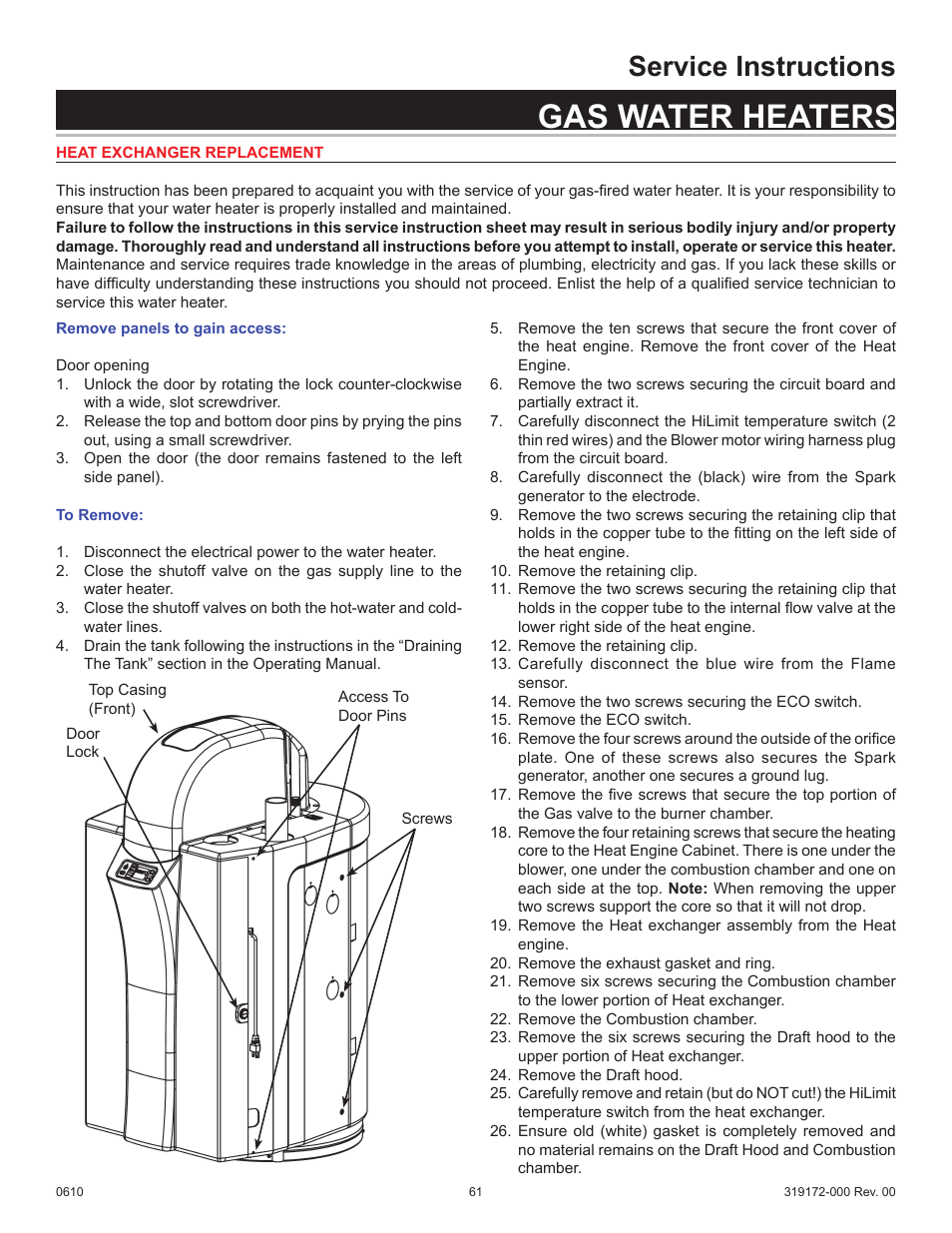 Gas water heaters, Service instructions | State GPH-90N User Manual | Page 61 / 63