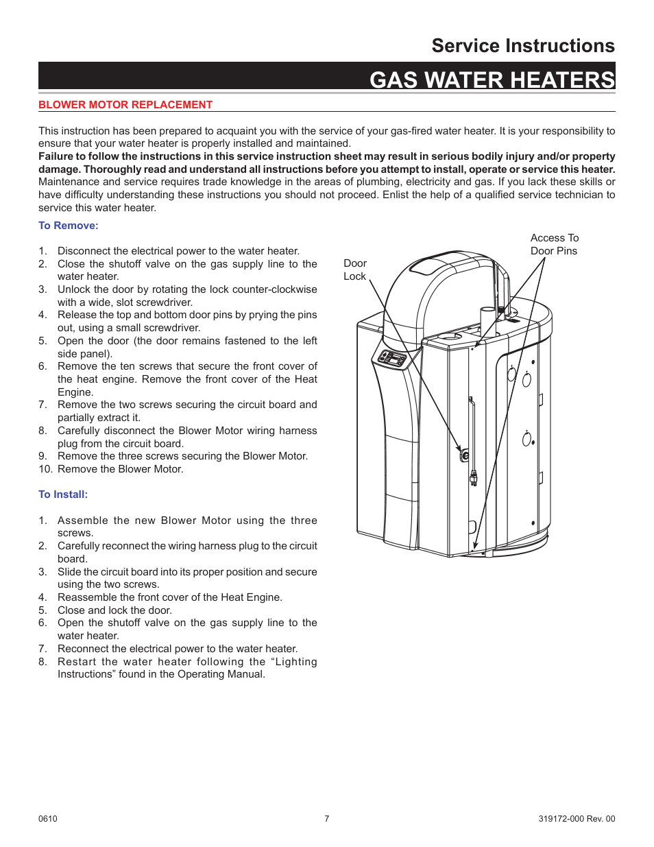 Gas water heaters, Service instructions | State GPH-90N User Manual | Page 7 / 63