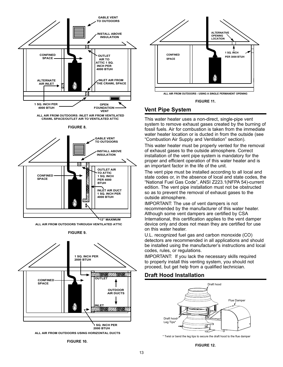Vent pipe system, Draft hood installation | State GS6 40 YBFS User Manual | Page 13 / 40