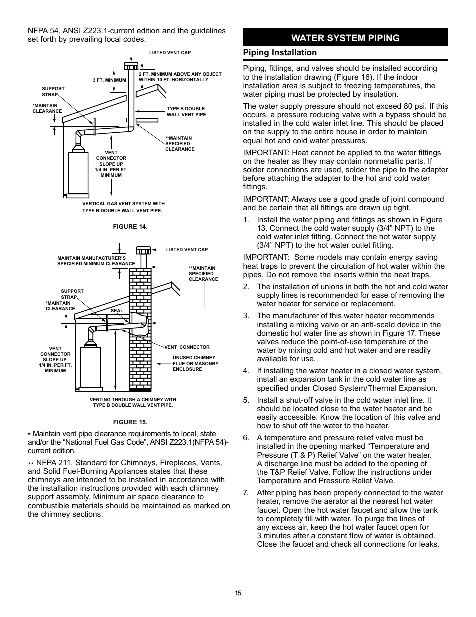Water system piping, Piping installation | State GS6 40 YBFS User Manual | Page 15 / 40