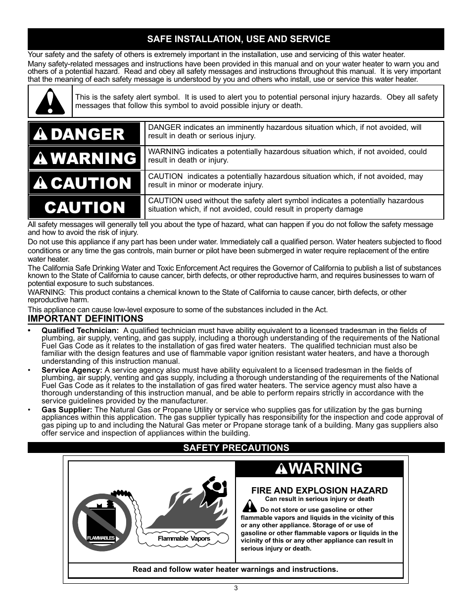 Danger, Warning, Caution | State GS6 40 YBFS User Manual | Page 3 / 40