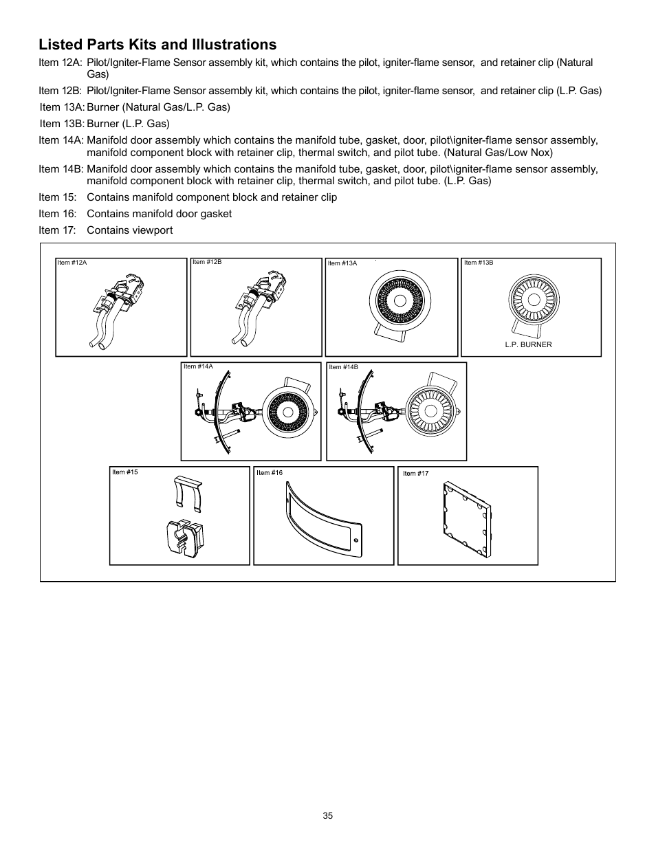 Listed parts kits and illustrations | State GS6 40 YBFS User Manual | Page 35 / 40