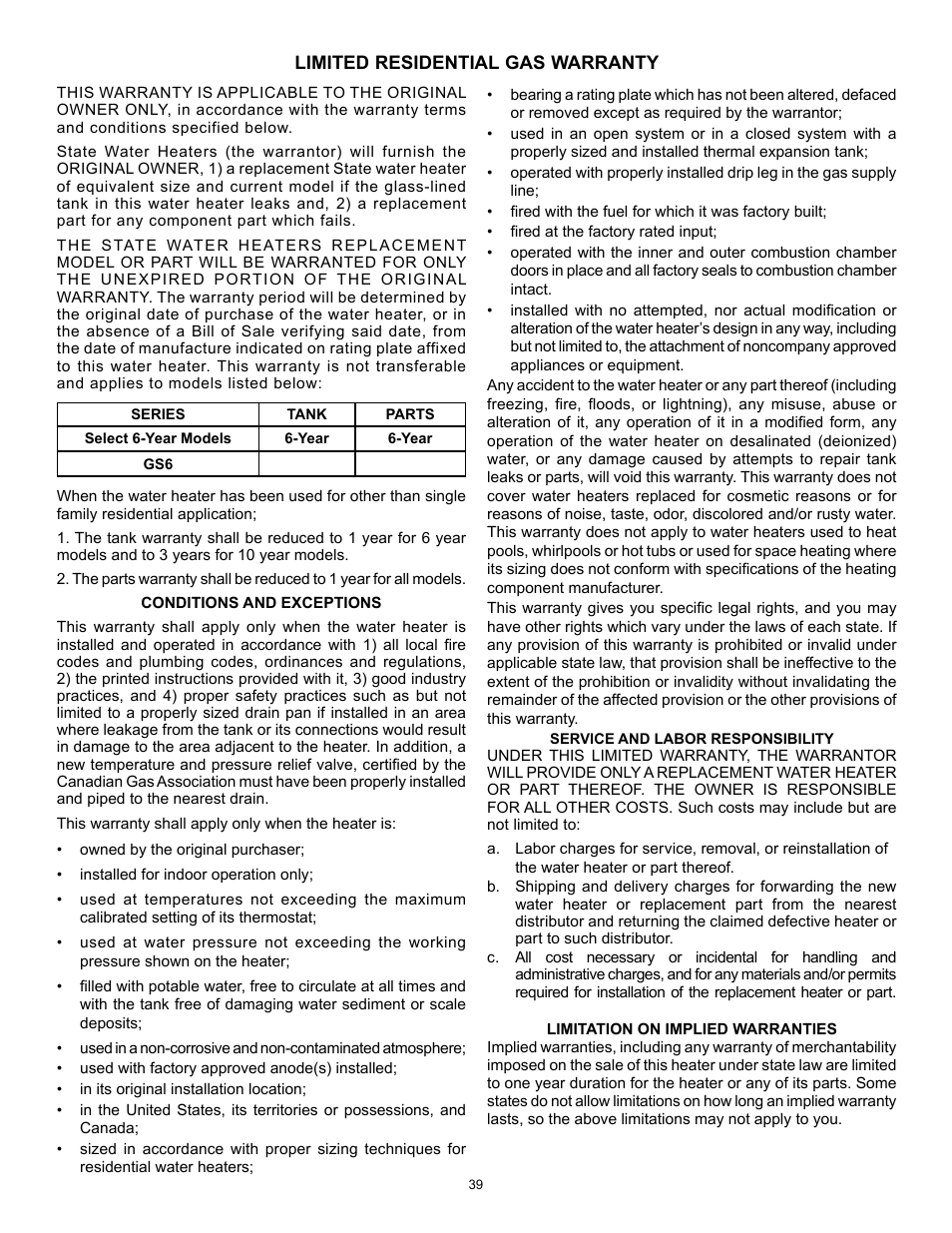 State GS6 40 YBFS User Manual | Page 39 / 40