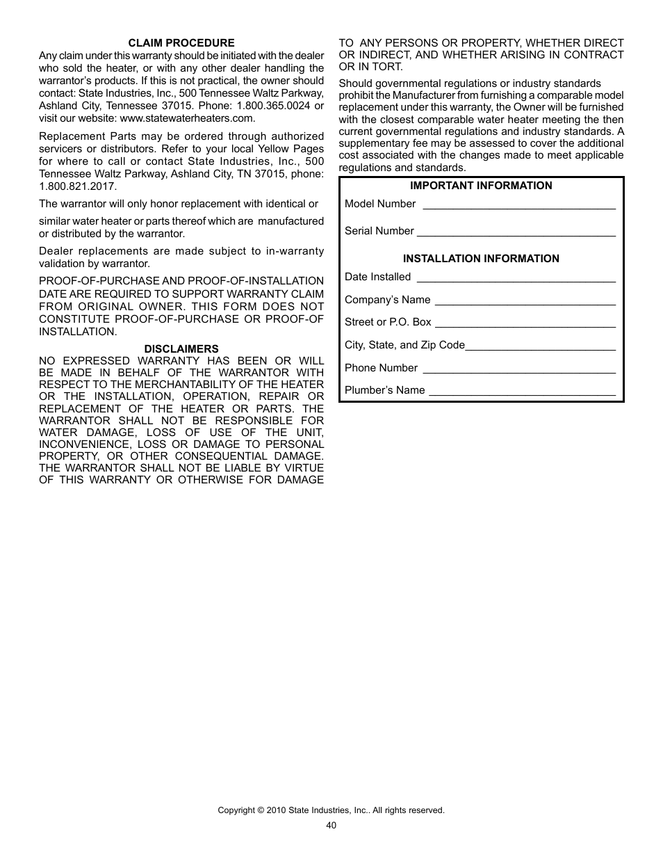 State GS6 40 YBFS User Manual | Page 40 / 40