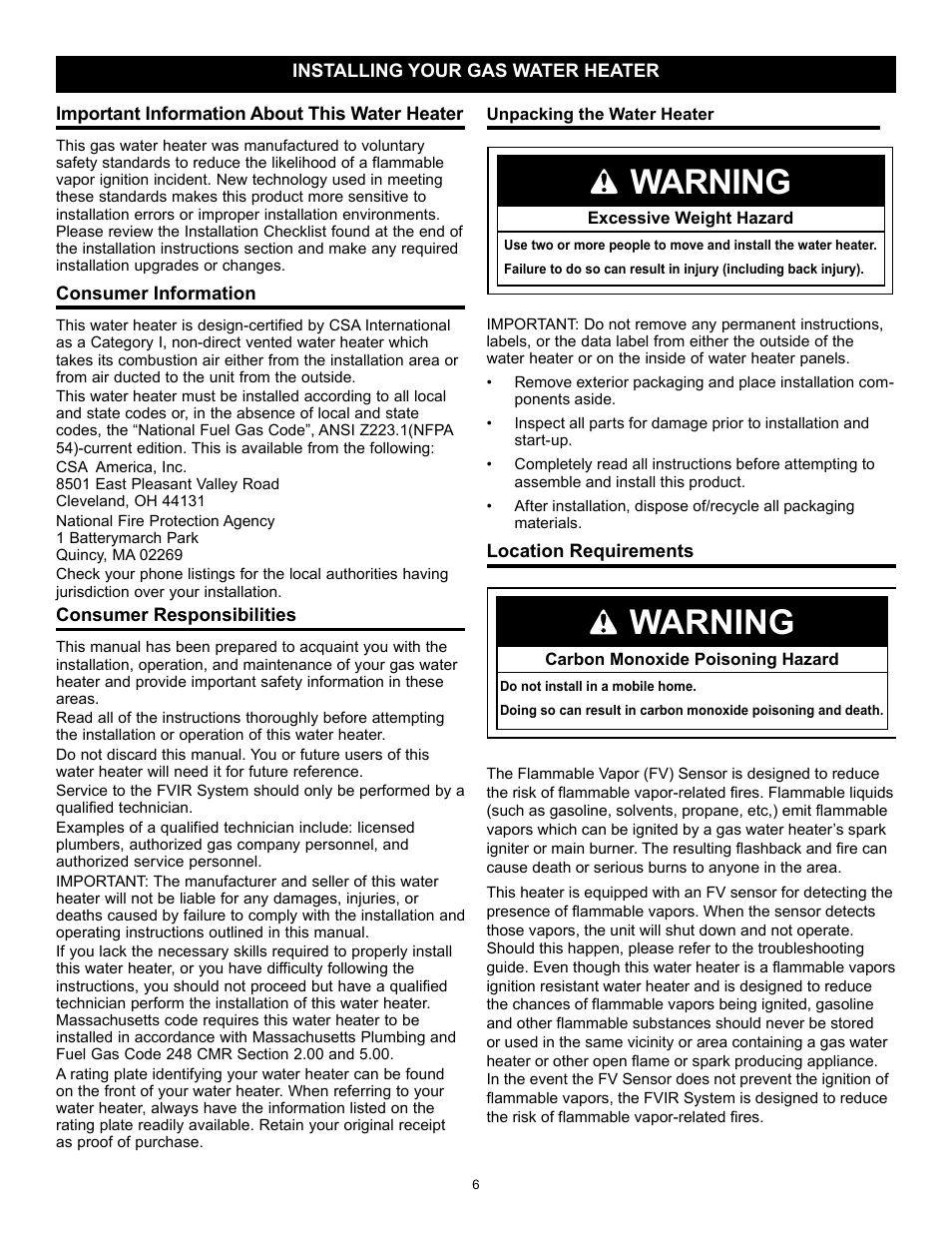 Warning | State GS6 40 YBFS User Manual | Page 6 / 40