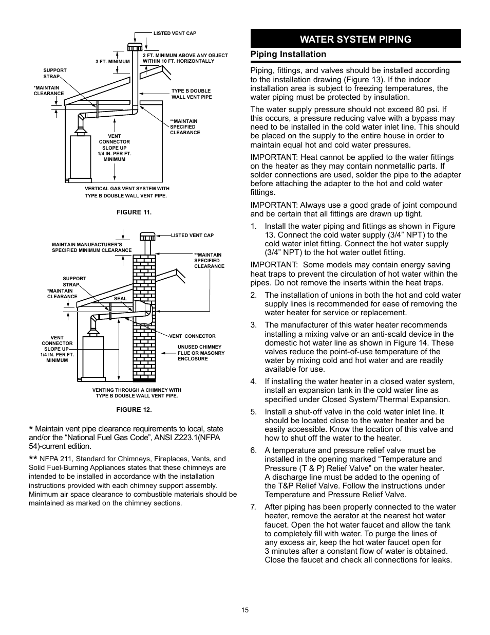 Water system piping, Piping installation | State Series 301 User Manual | Page 15 / 40