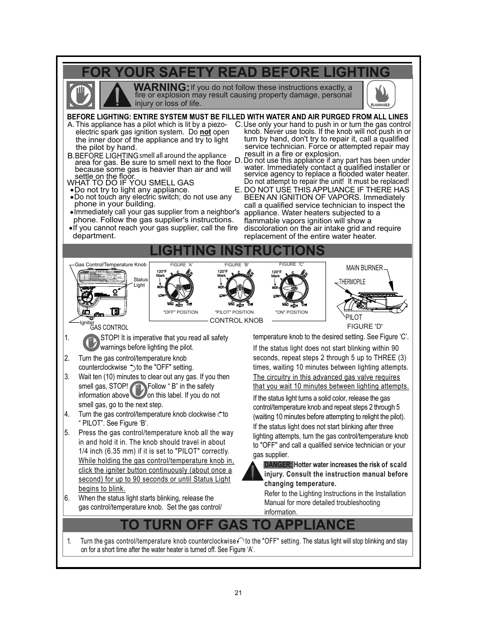 For your safety read before lighting, Lighting instructions, Warning | State Series 301 User Manual | Page 21 / 40