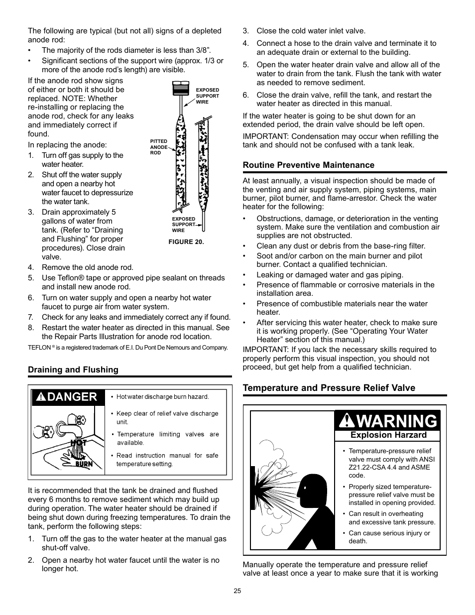 Temperature and pressure relief valve | State Series 301 User Manual | Page 25 / 40