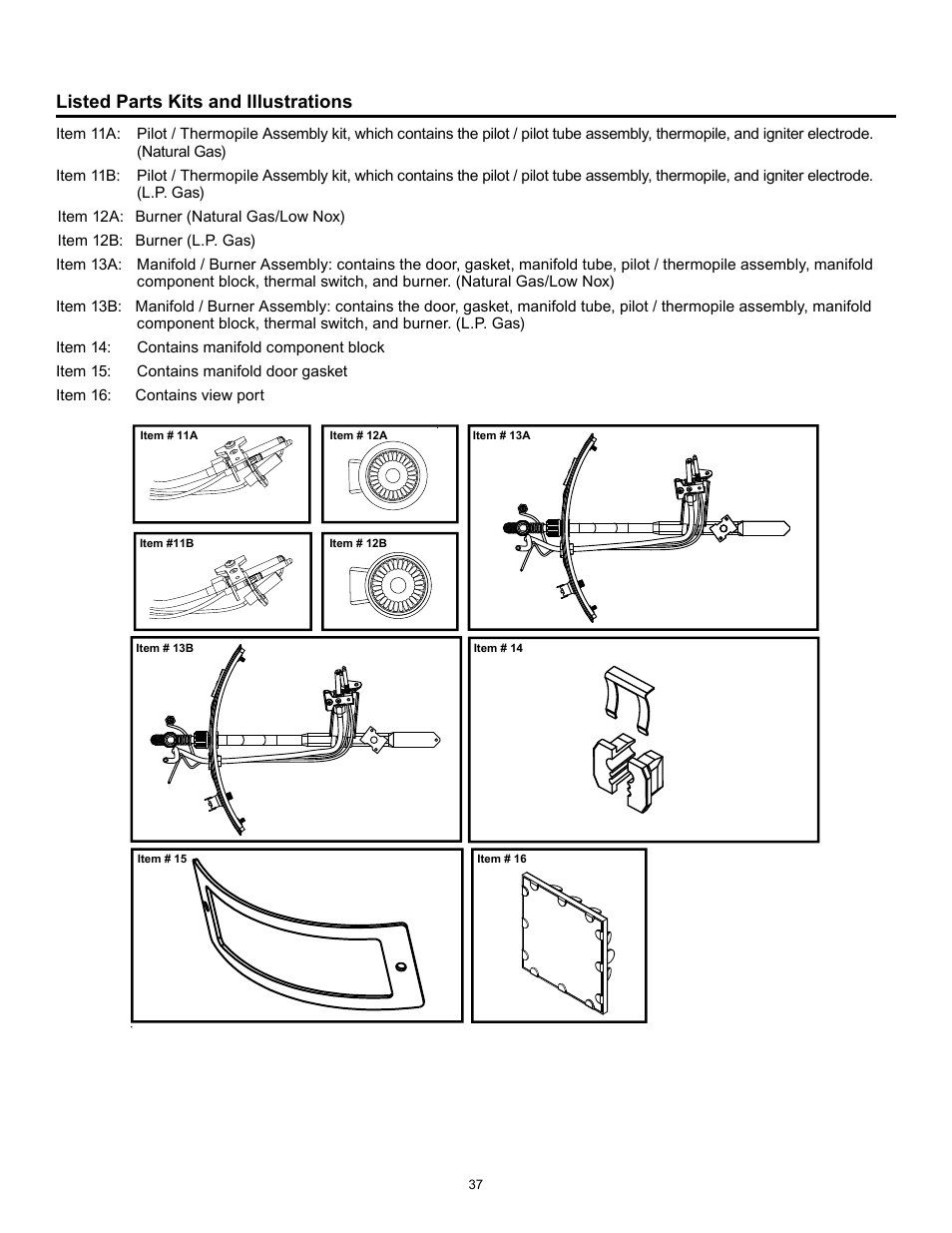 Listed parts kits and illustrations | State Series 301 User Manual | Page 37 / 40