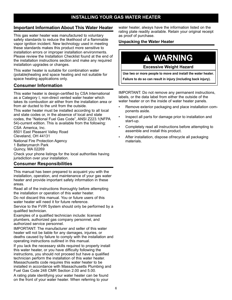 Warning | State Series 301 User Manual | Page 6 / 40