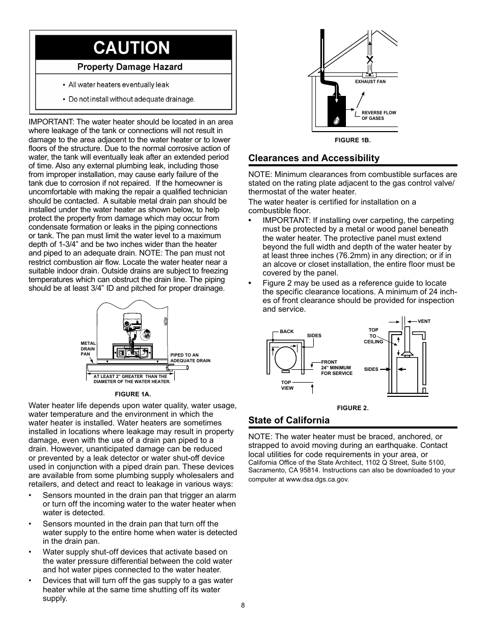 Clearances and accessibility, State of california | State Series 301 User Manual | Page 8 / 40