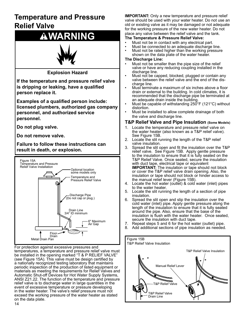 Warning, Temperature and pressure relief valve | State GS6 50 UOCT User Manual | Page 14 / 36