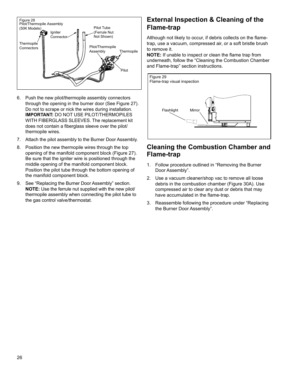 External inspection & cleaning of the flame-trap, Cleaning the combustion chamber and flame-trap | State GS6 50 UOCT User Manual | Page 26 / 36