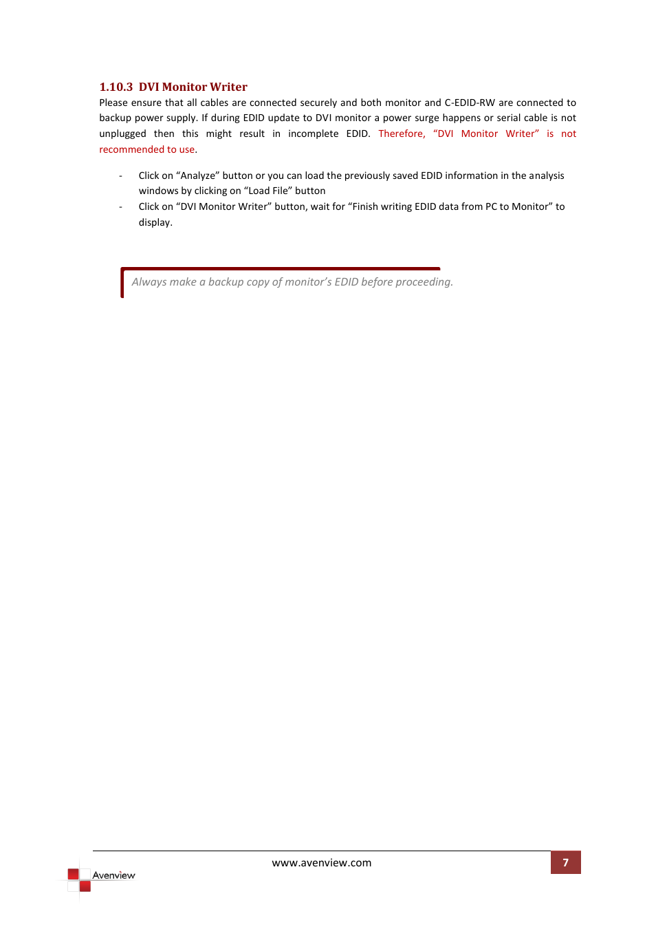 Dvi monitor writer | Avenview EDID Reader / Writer C-EDID-RW User Manual | Page 10 / 12