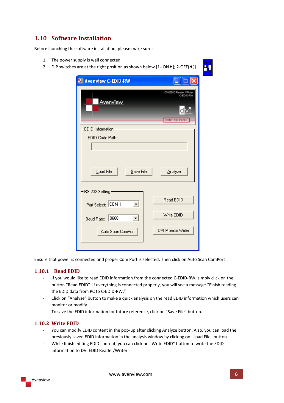 Software installation, Read edid, Write edid | 10 software installation | Avenview EDID Reader / Writer C-EDID-RW User Manual | Page 9 / 12