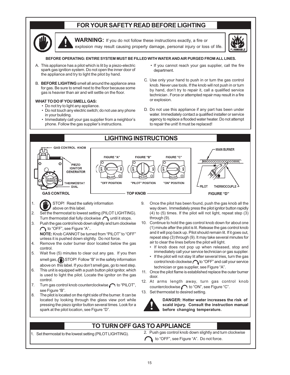 For your safety read before lighting, Lighting instructions, Warning | State GPX 40 YXRS User Manual | Page 15 / 24