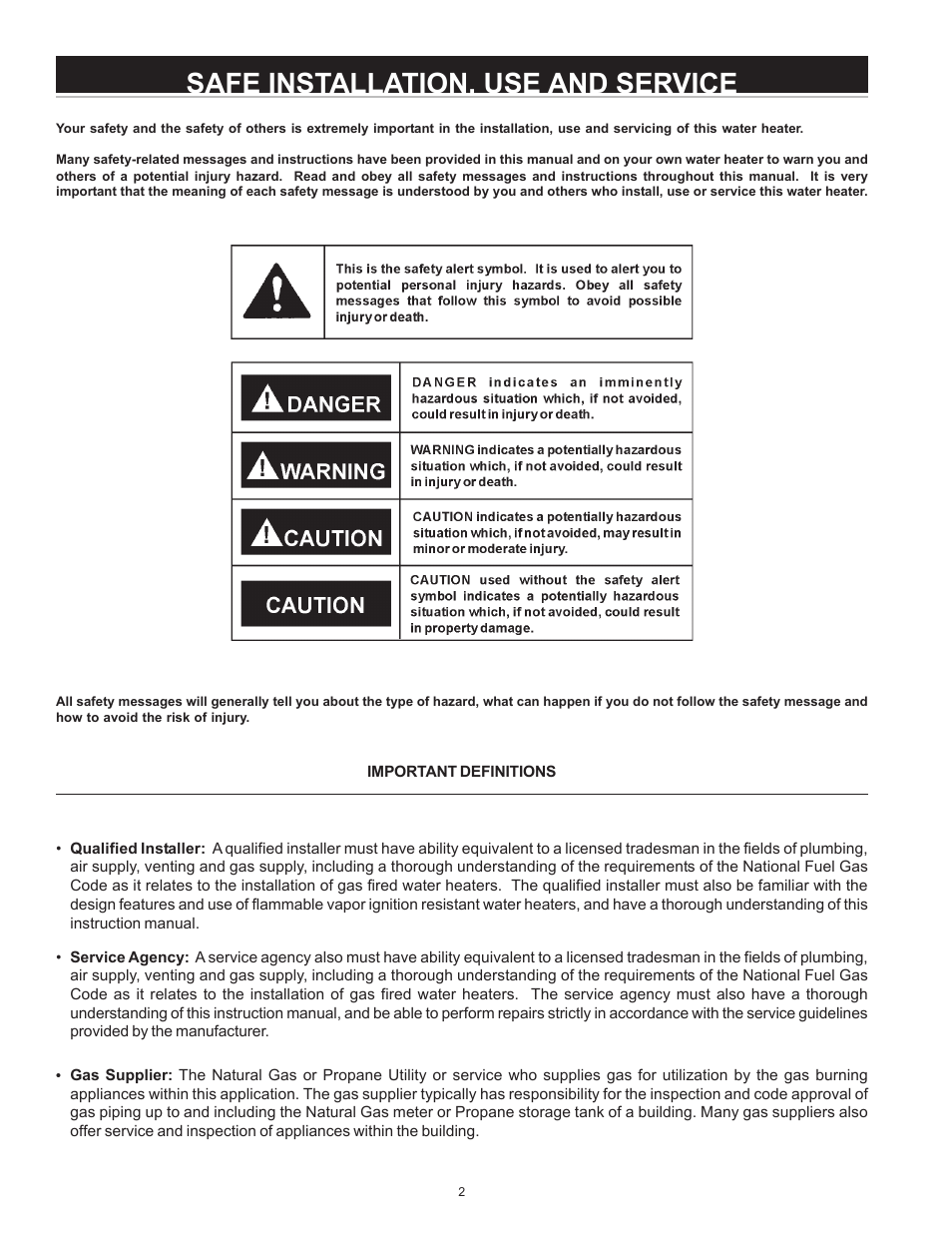 Safe installation, use and service | State GPX 40 YXRS User Manual | Page 2 / 24