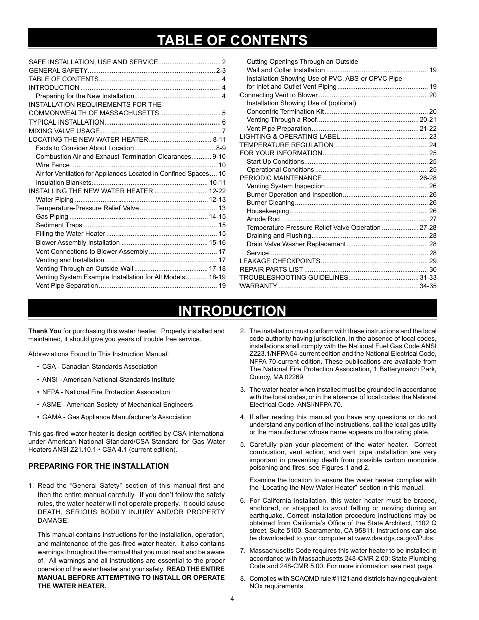 Introduction table of contents | State GS6 75 YRPDT User Manual | Page 4 / 36