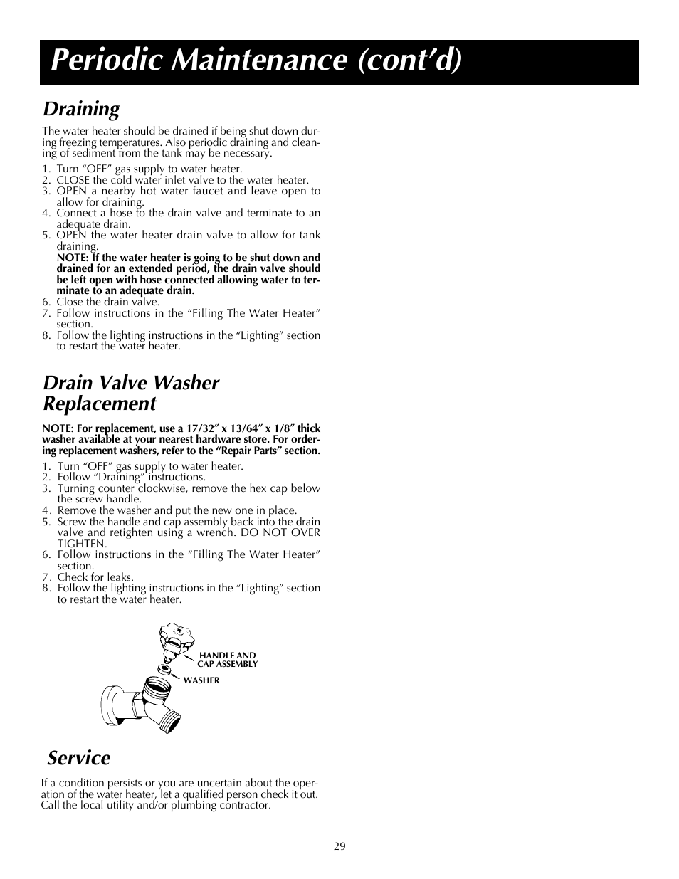 Periodic maintenance (cont’d), Service, Draining | Drain valve washer replacement | State PR6 75 XRPDT User Manual | Page 29 / 36