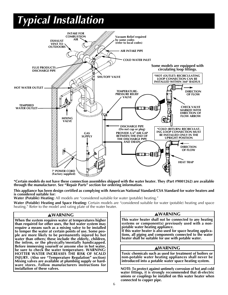 Typical installation, Warning | State PR6 75 XRPDT User Manual | Page 6 / 36