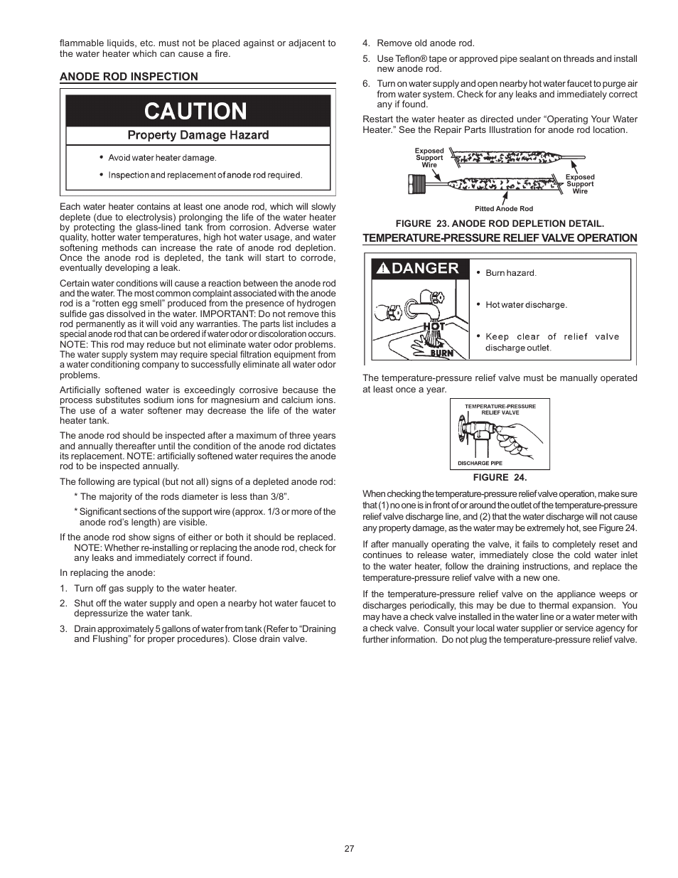 Anode rod inspection, Temperature-pressure relief valve operation | State GS6 75 YRVIT User Manual | Page 27 / 36