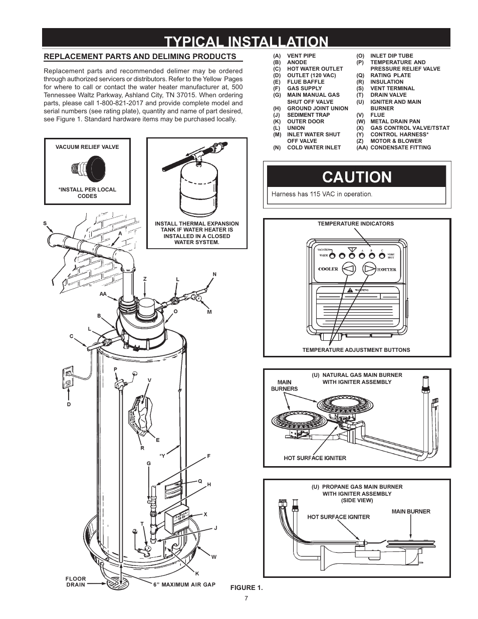 Typical installation, Replacement parts and deliming products | State GS6 75 YRVIT User Manual | Page 7 / 36