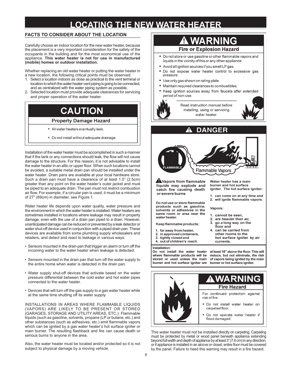 Facts to consider about the location, Locating the new water heater | State GS6 75 YRVIT User Manual | Page 9 / 36