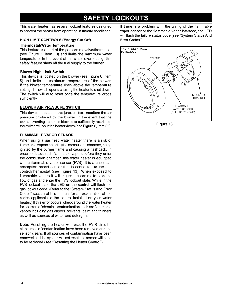 Safety lockouts | State GS6 75 YRVHTL User Manual | Page 14 / 60