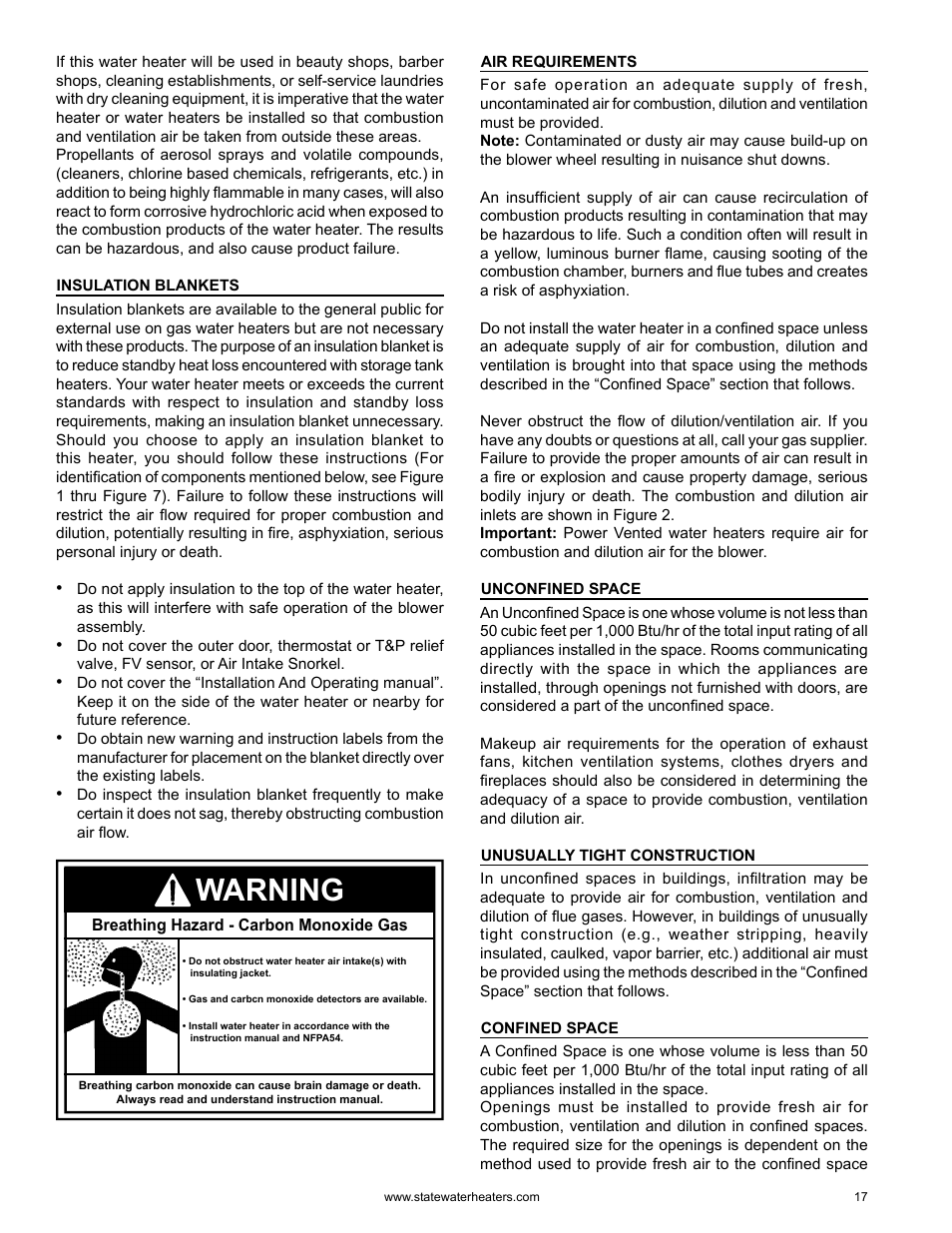 Warning | State GS6 75 YRVHTL User Manual | Page 17 / 60