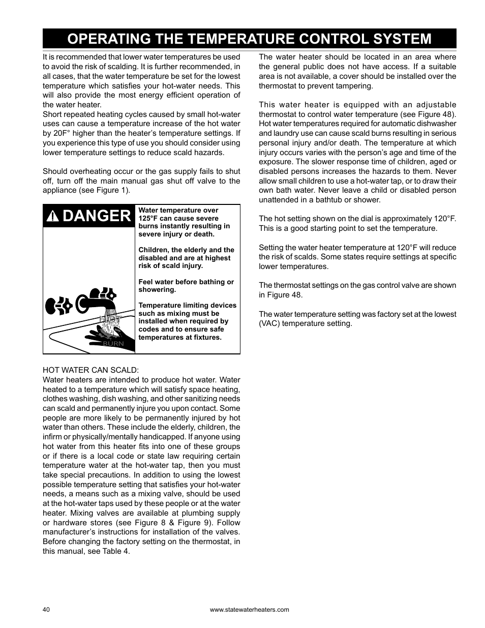 Danger, Operating the temperature control system | State GS6 75 YRVHTL User Manual | Page 40 / 60