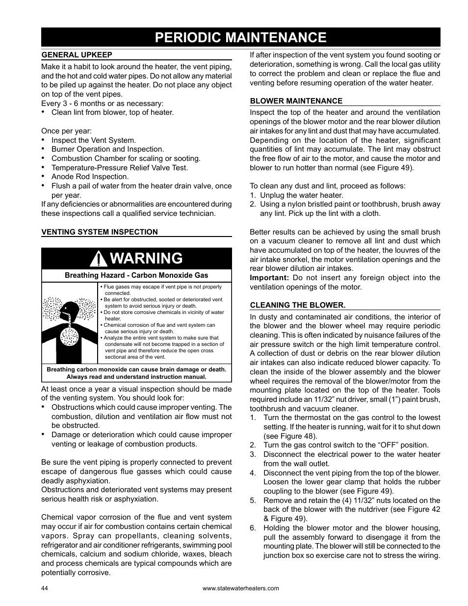 Warning, Periodic maintenance | State GS6 75 YRVHTL User Manual | Page 44 / 60
