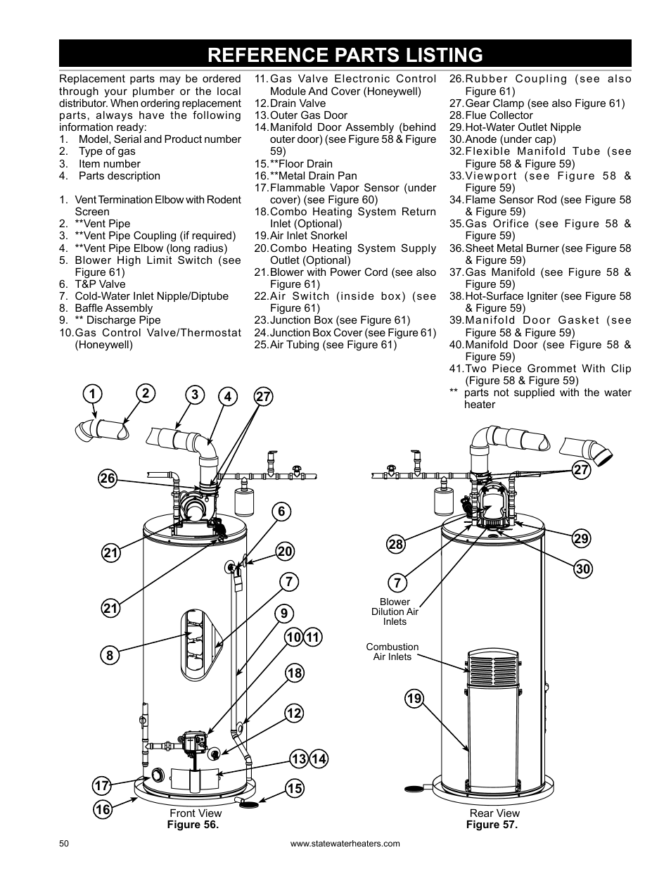 Reference parts listing | State GS6 75 YRVHTL User Manual | Page 50 / 60