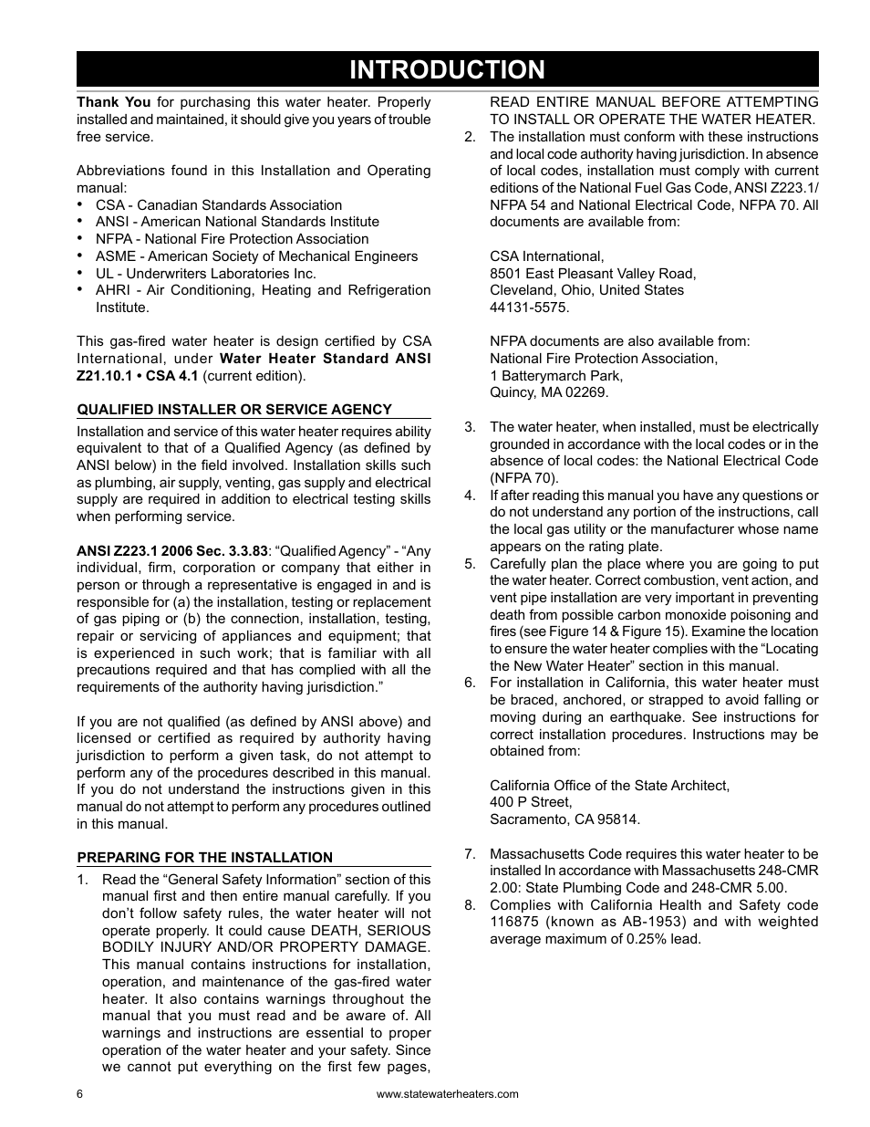 Introduction | State GS6 75 YRVHTL User Manual | Page 6 / 60