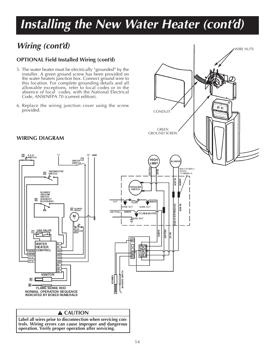 Installing the new water heater (cont’d), Wiring (cont’d) | State PR6 75 XRVIT User Manual | Page 14 / 40