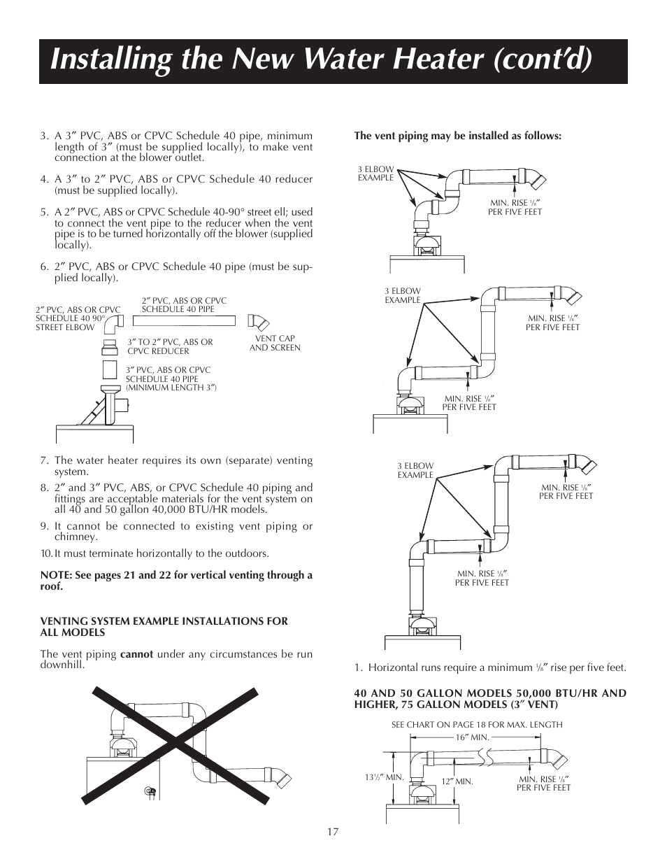 Installing the new water heater (cont’d) | State PR6 75 XRVIT User Manual | Page 17 / 40