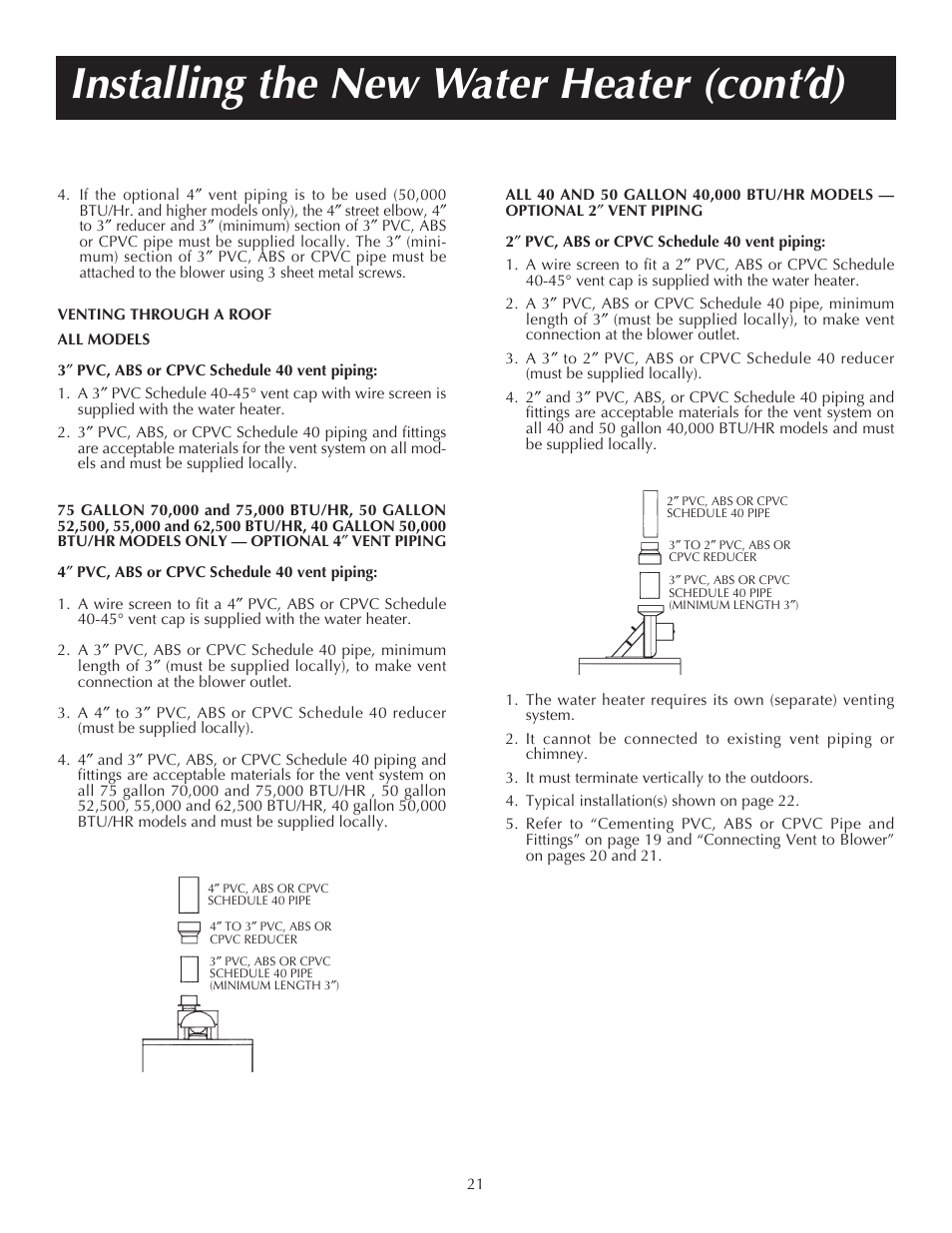 Installing the new water heater (cont’d) | State PR6 75 XRVIT User Manual | Page 21 / 40