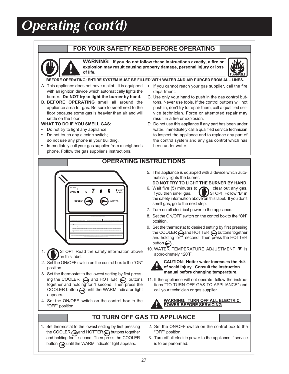 Operating (cont’d), Warning | State PR6 75 XRVIT User Manual | Page 27 / 40