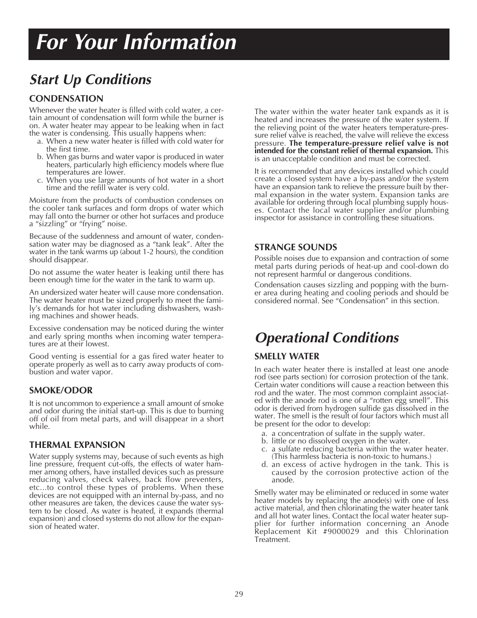 For your information, Start up conditions, Operational conditions | State PR6 75 XRVIT User Manual | Page 29 / 40