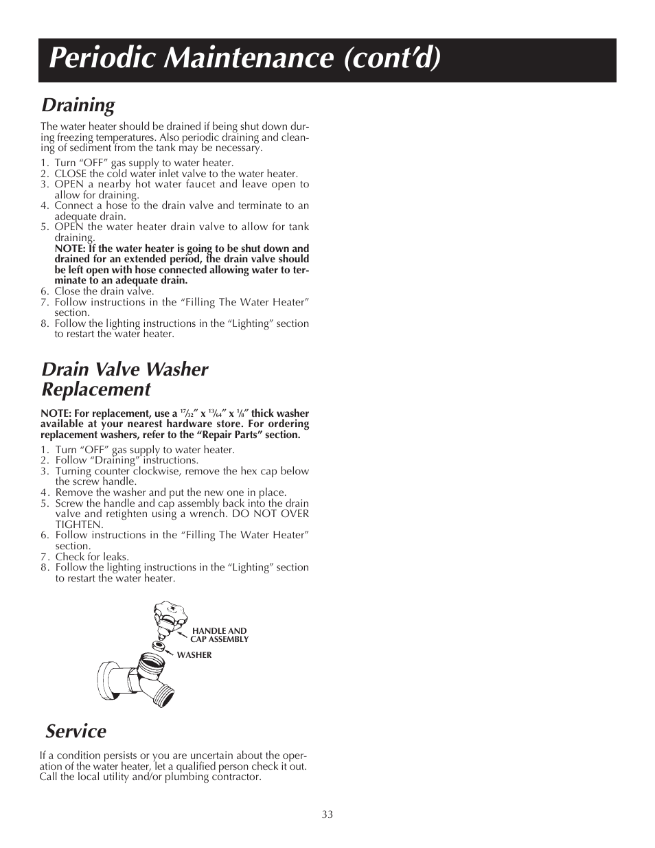Periodic maintenance (cont’d), Service, Draining | Drain valve washer replacement | State PR6 75 XRVIT User Manual | Page 33 / 40