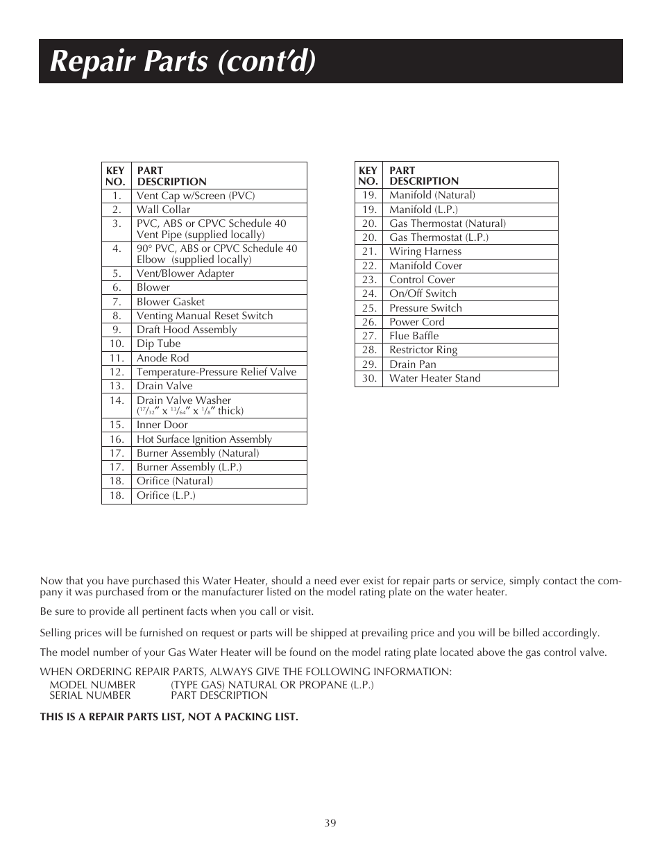 Repair parts (cont’d) | State PR6 75 XRVIT User Manual | Page 39 / 40