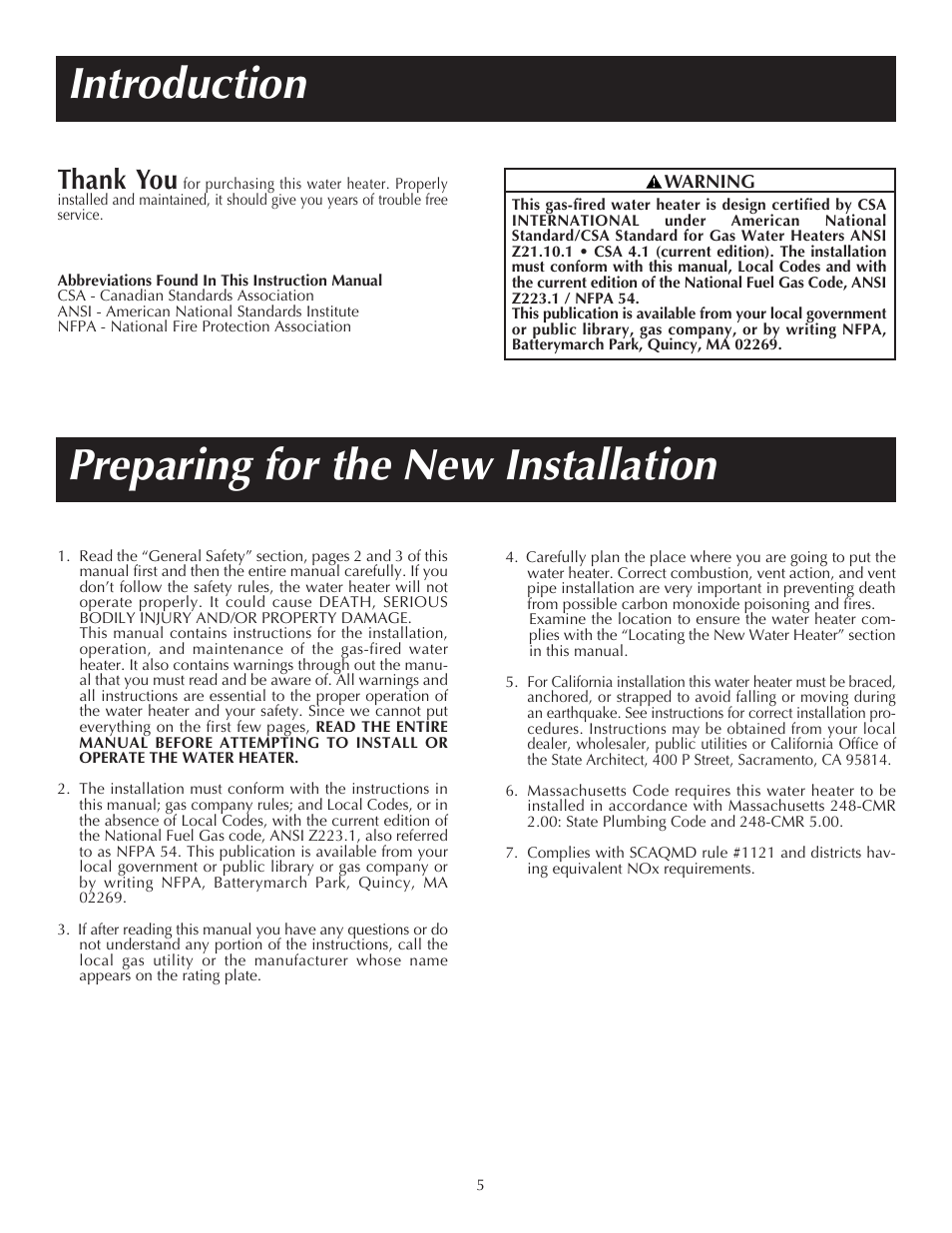 Introduction, Preparing for the new installation | State PR6 75 XRVIT User Manual | Page 5 / 40